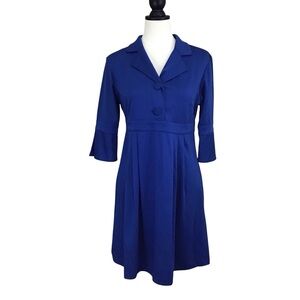 Chadwick’s Lapis‎ Royal Blue Dress 12P 3/4 Sleeve A-Line Mod Retro 60s